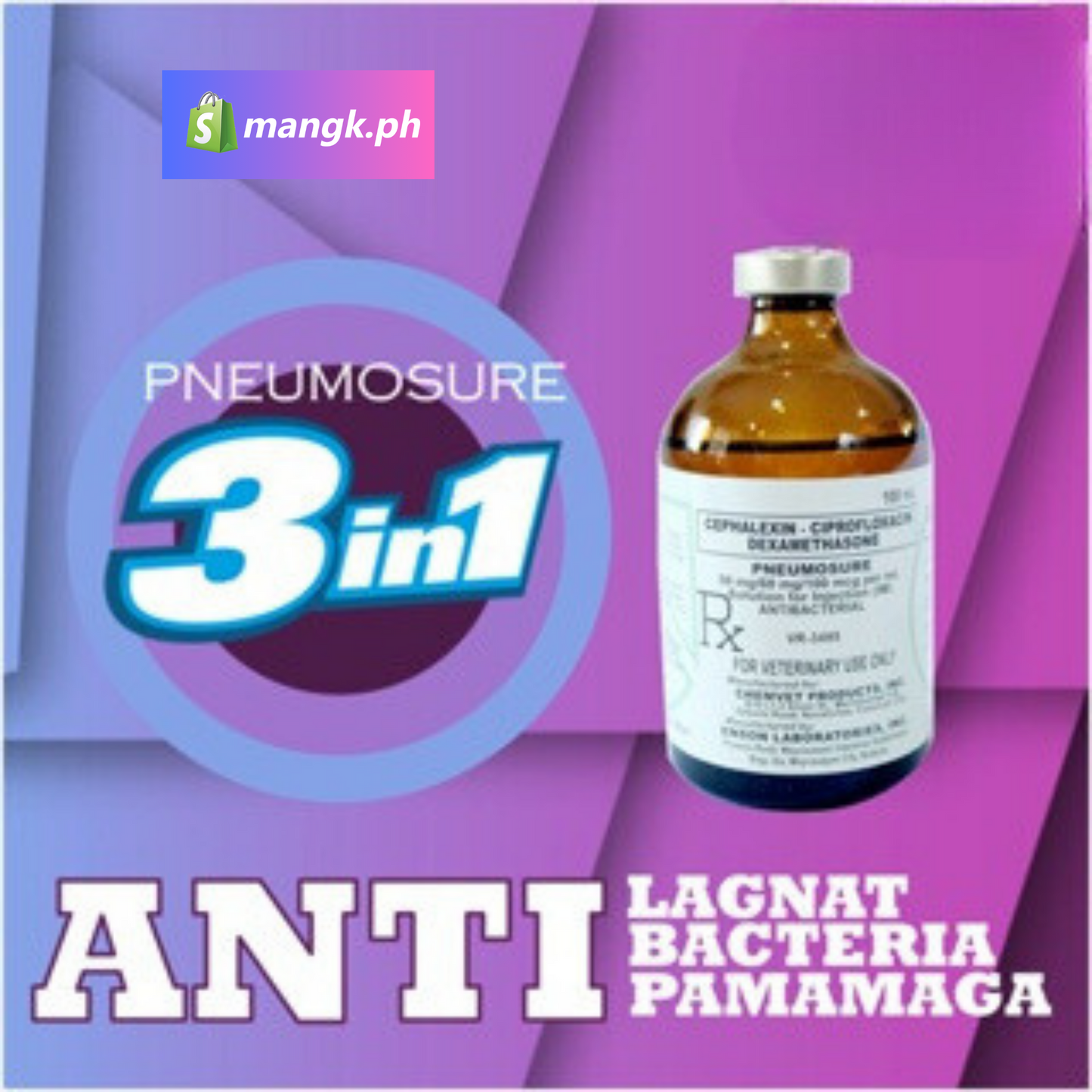 PNEUMOSURE 3 in 1 Antibiotics 100mL| Anti-Inflammatory Anti-Lagnat for Animals