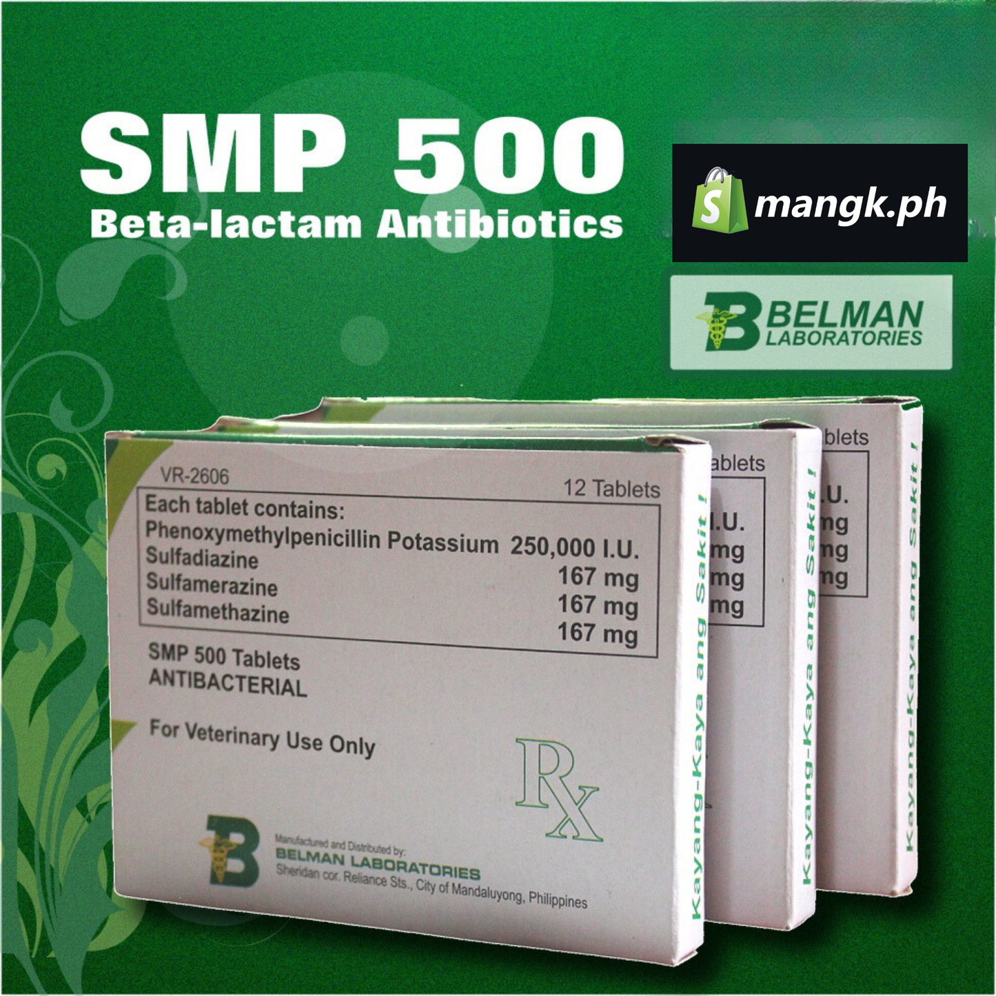 SMP 500 Tablets|1x 12tablets for Dogs Cats Pigs Goats and Sheep| Beta Lactam Antibiotics