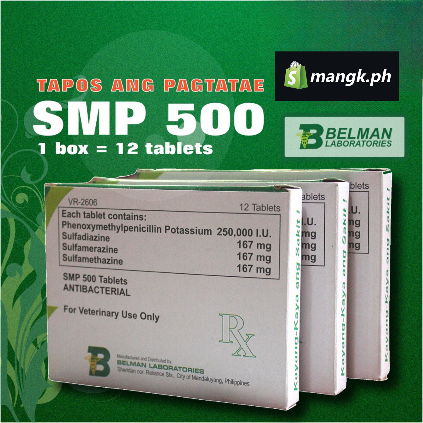SMP 500 Tablets|1x 12tablets for Dogs Cats Pigs Goats and Sheep| Beta Lactam Antibiotics