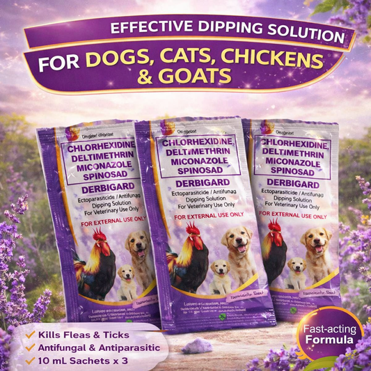 DERBIGARD Dipping Solution – Anti Flea & Tick, Antifungal for Dogs, Cats, Goats & Chickens