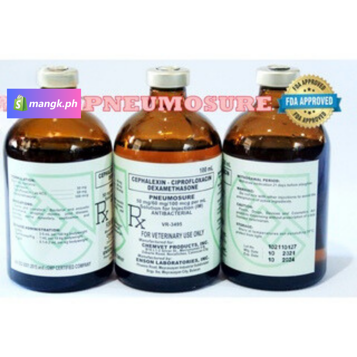PNEUMOSURE 3 in 1 Antibiotics 100mL| Anti-Inflammatory Anti-Lagnat for Animals