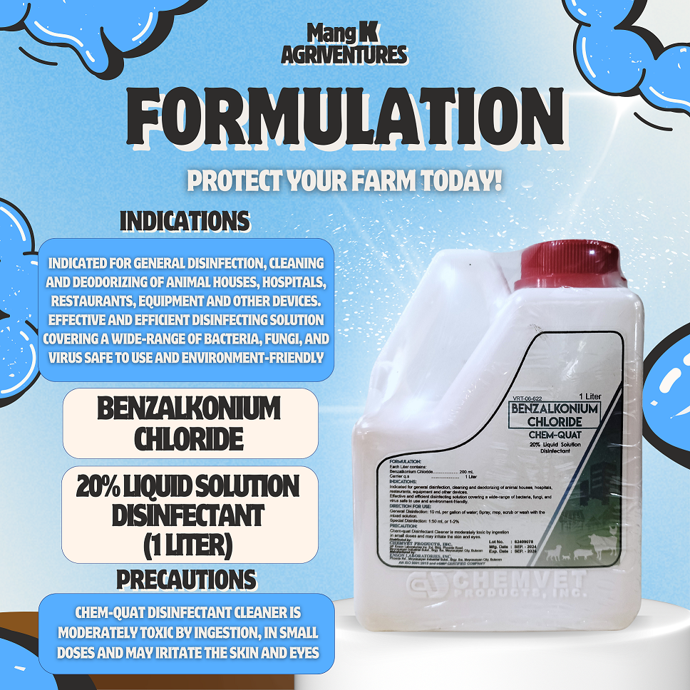 CHEM-QUAT Disinfectant for Animal Houses, Floors and Walls, Equipments, and other Devices | 1Liter