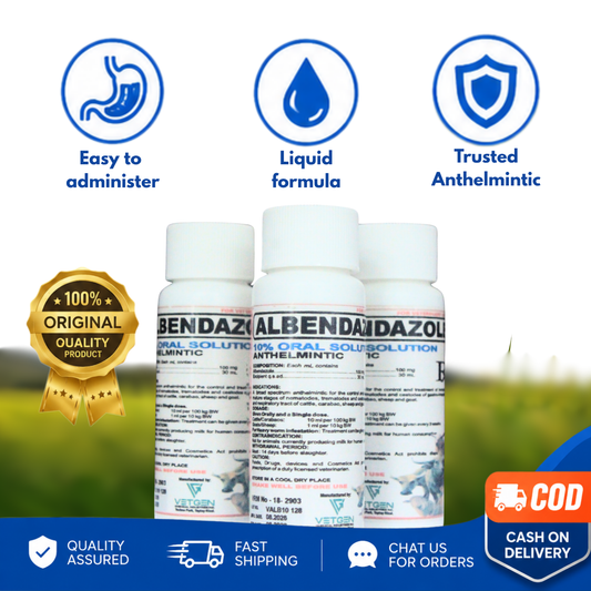 Albendazole 10% Oral Solution 30mL Veterinary Anthelmintic for Livestock