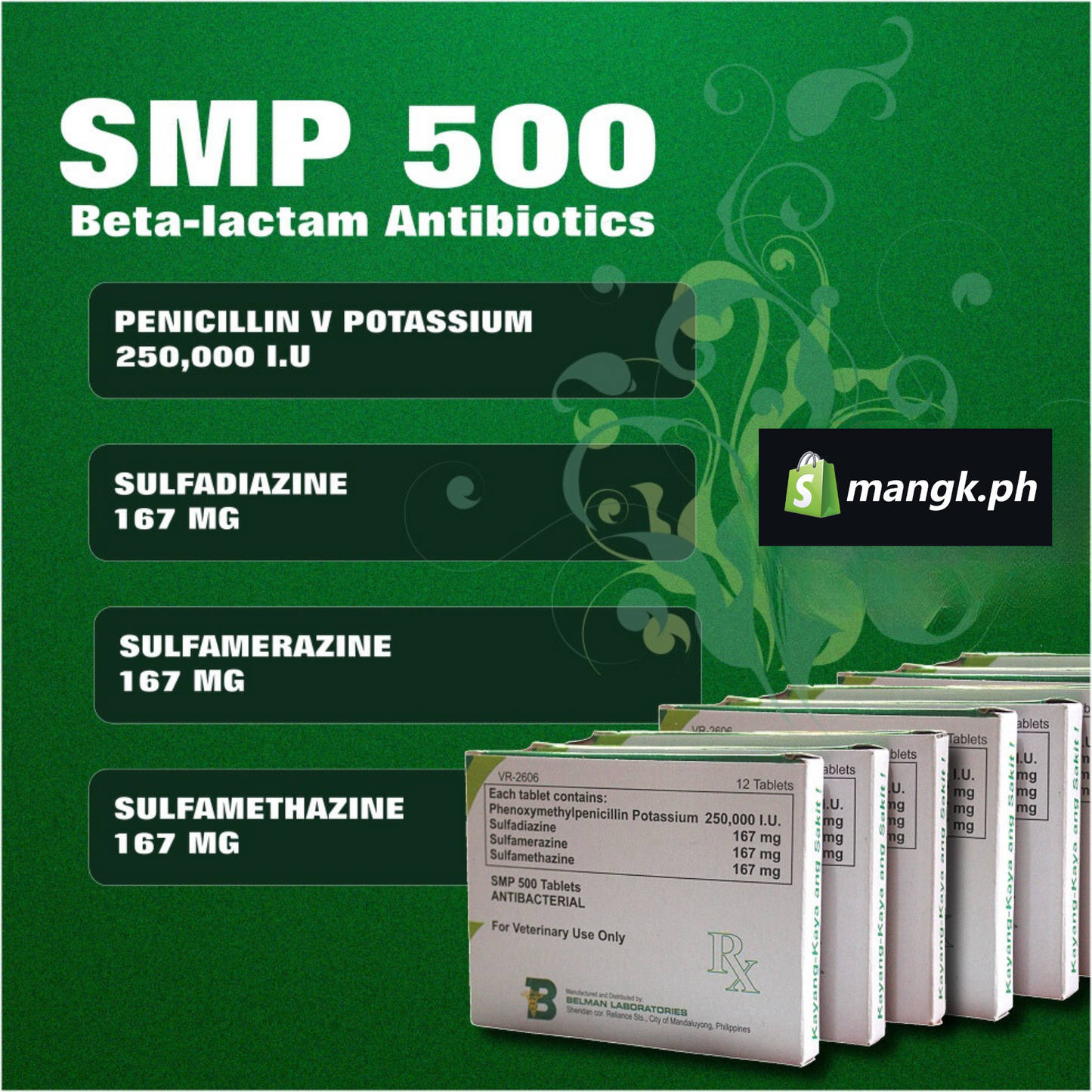 SMP 500 Tablets|1x 12tablets for Dogs Cats Pigs Goats and Sheep| Beta Lactam Antibiotics