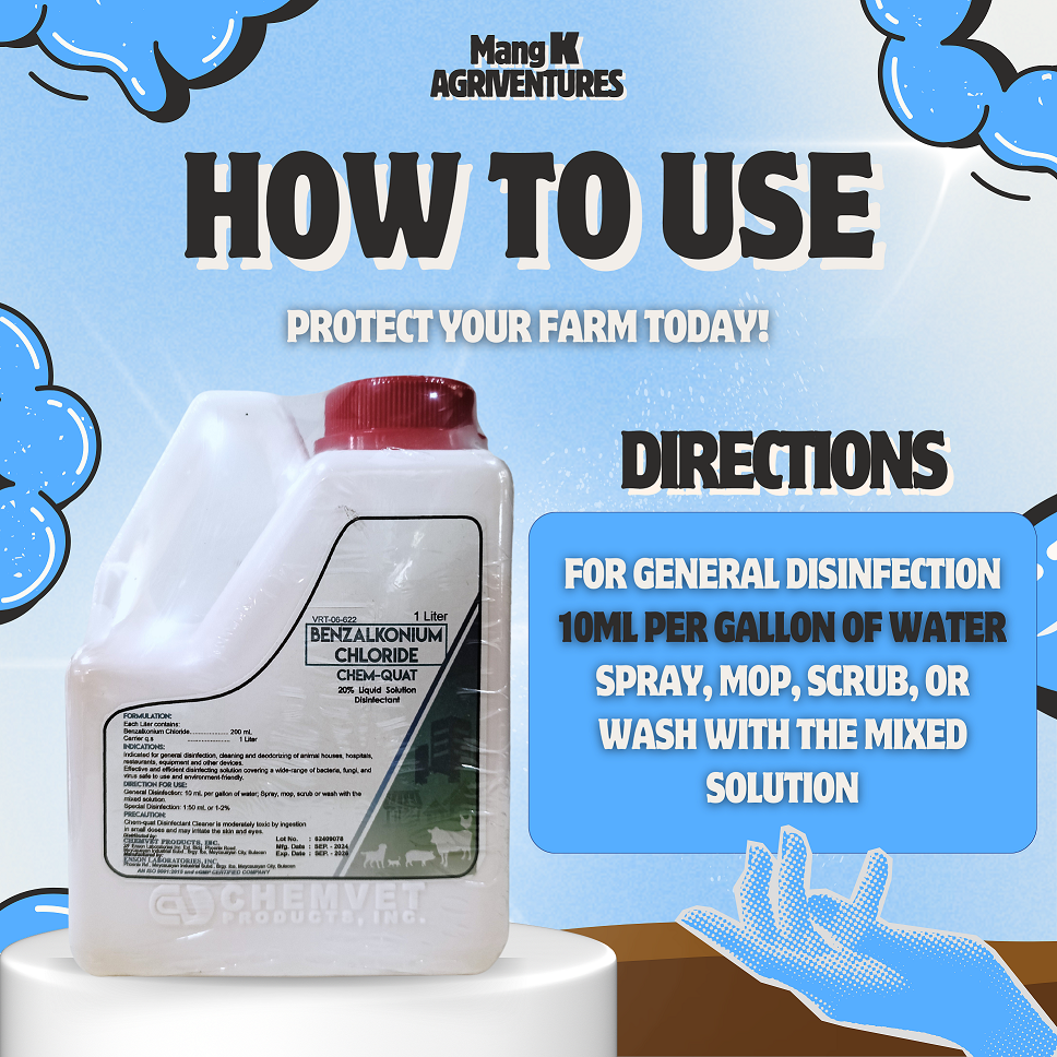 CHEM-QUAT Disinfectant for Animal Houses, Floors and Walls, Equipments, and other Devices | 1Liter