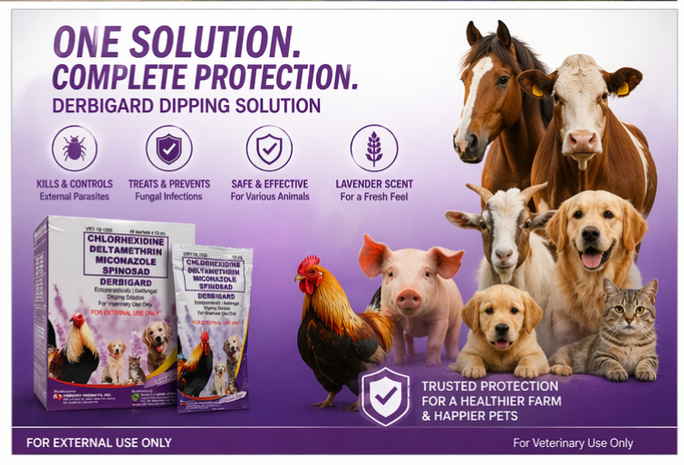 DERBIGARD Dipping Solution – Anti Flea & Tick, Antifungal for Dogs, Cats, Goats & Chickens