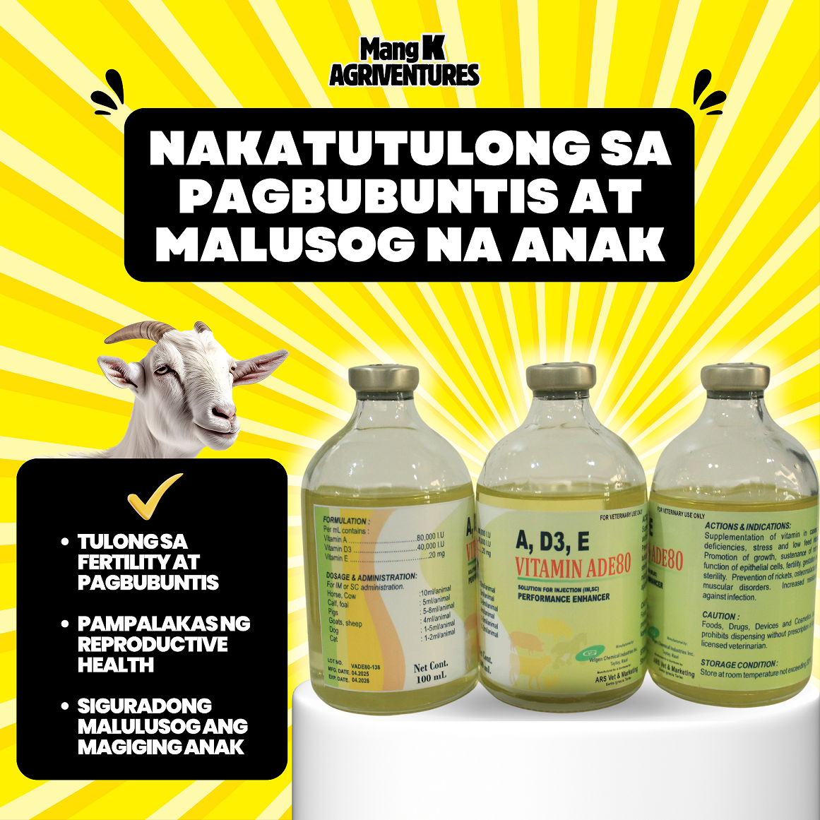 Vitamin ADE 80 100 ml | Performance Enhancer | Injectable for Animals